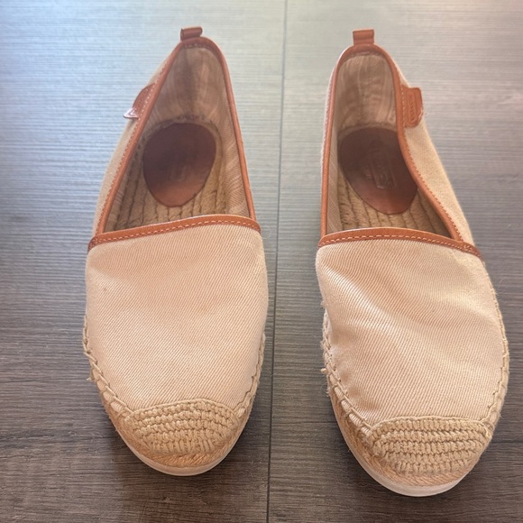 Coach Shoes - Coach Roxann Canvas Espadrilles Leather Trim Slip On Flats Beige Size 7